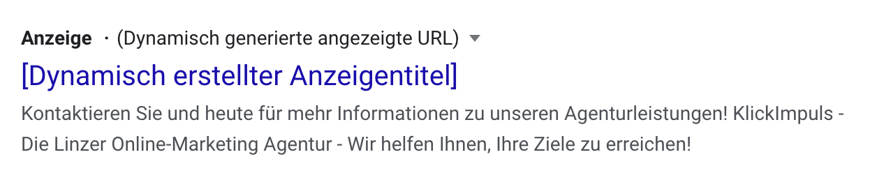 Beispielbild einer Dynamischen Suchanzeige - Screenshot aus Google Ads