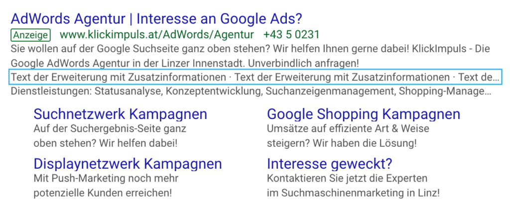 Beispielbild Erweiterungen mit Zusatzinformationen