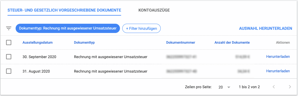 Google Ads Rechnungen herunterladen