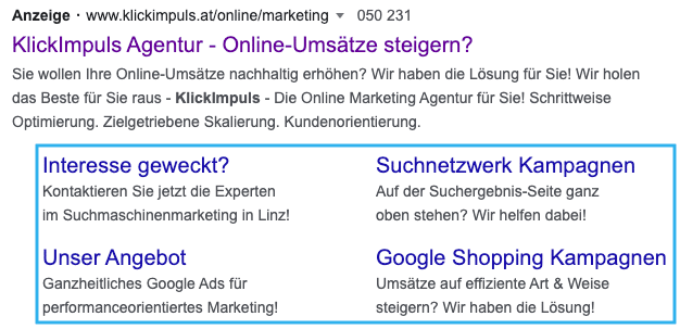 Beispielbild Sitelink-Erweiterungen