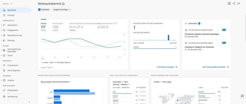 Die neue Ansicht in Google Analytics 4
