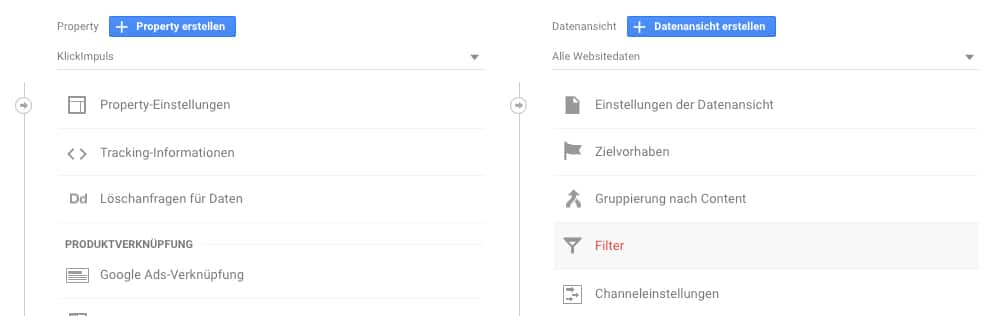 Filter Einstellungen in der Google Analytics Verwaltung