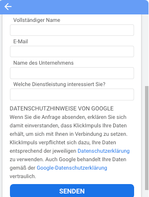Lead-Extension: Formular-Felder