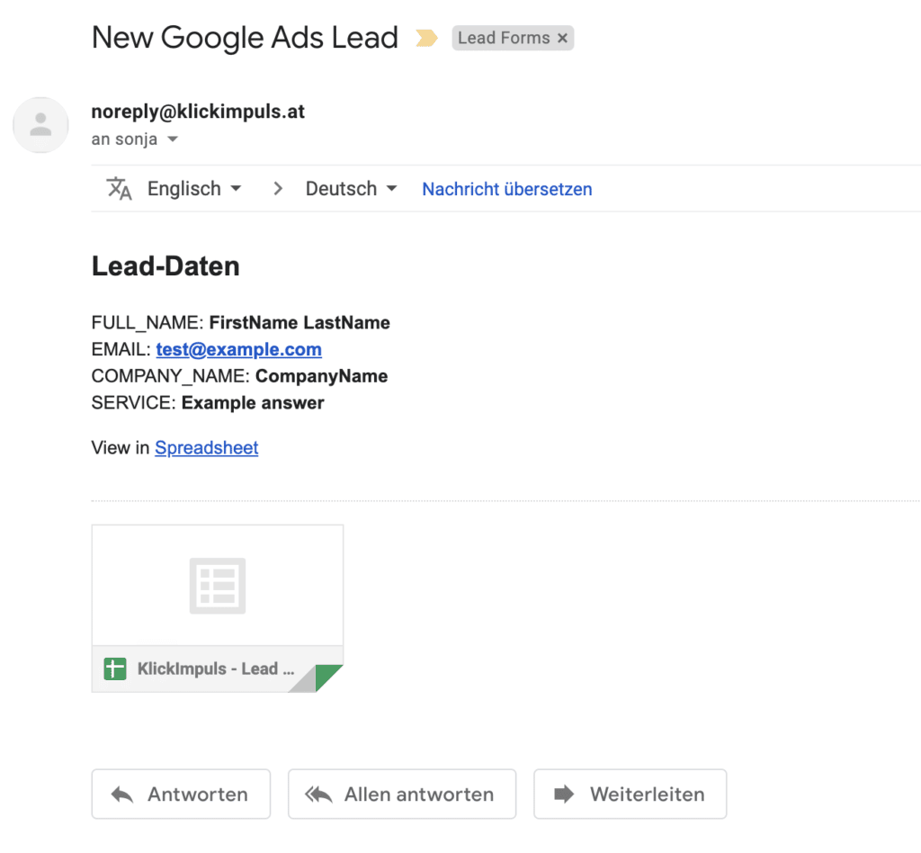 Lead-Extension: E-Mail mit User-Daten