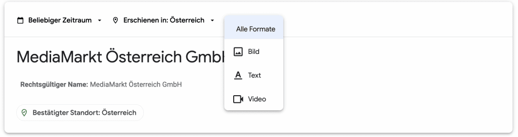 auswahl anzeigenformate