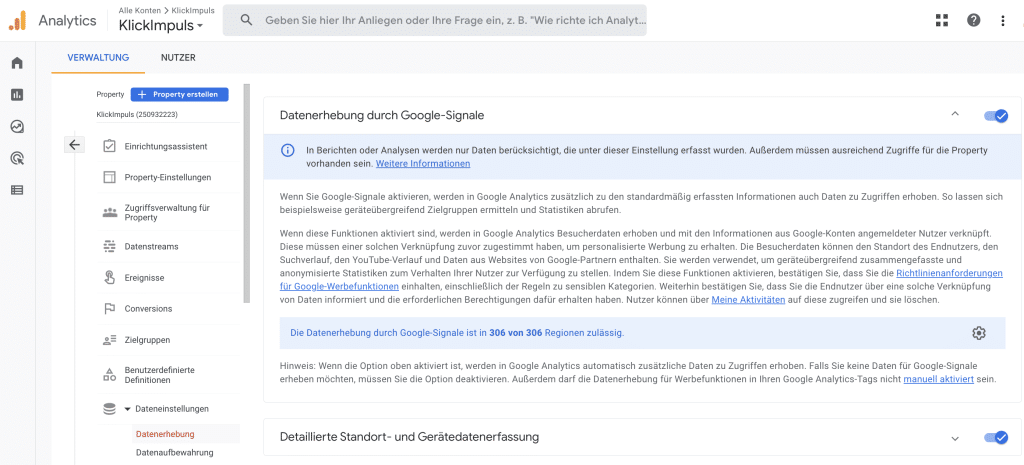 GA4 Google-Signale aktivieren