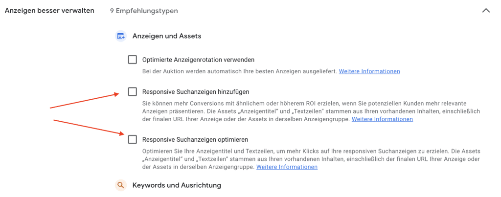 google ads automatisch erstellte text assets