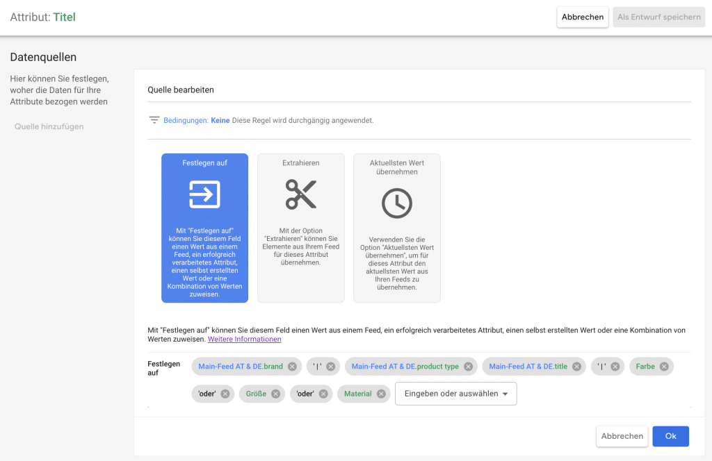 google merchant center feedregel titel
