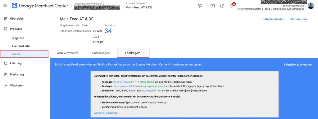 google merchant center feedregeln