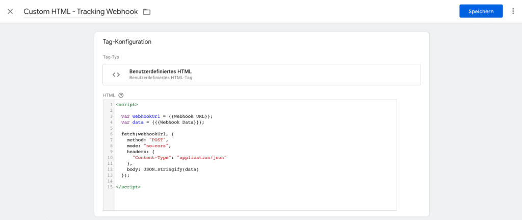 Custom HTML-Tag erstellen für Tracking Webkook