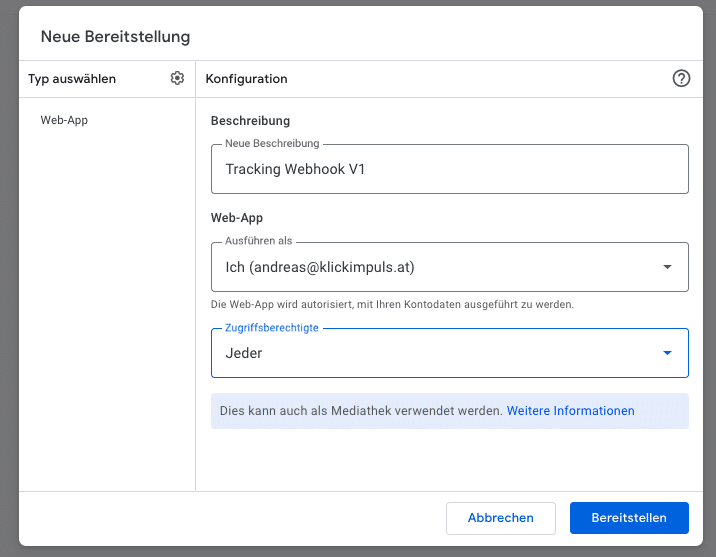 Webhook als Web-App bereitstellen
