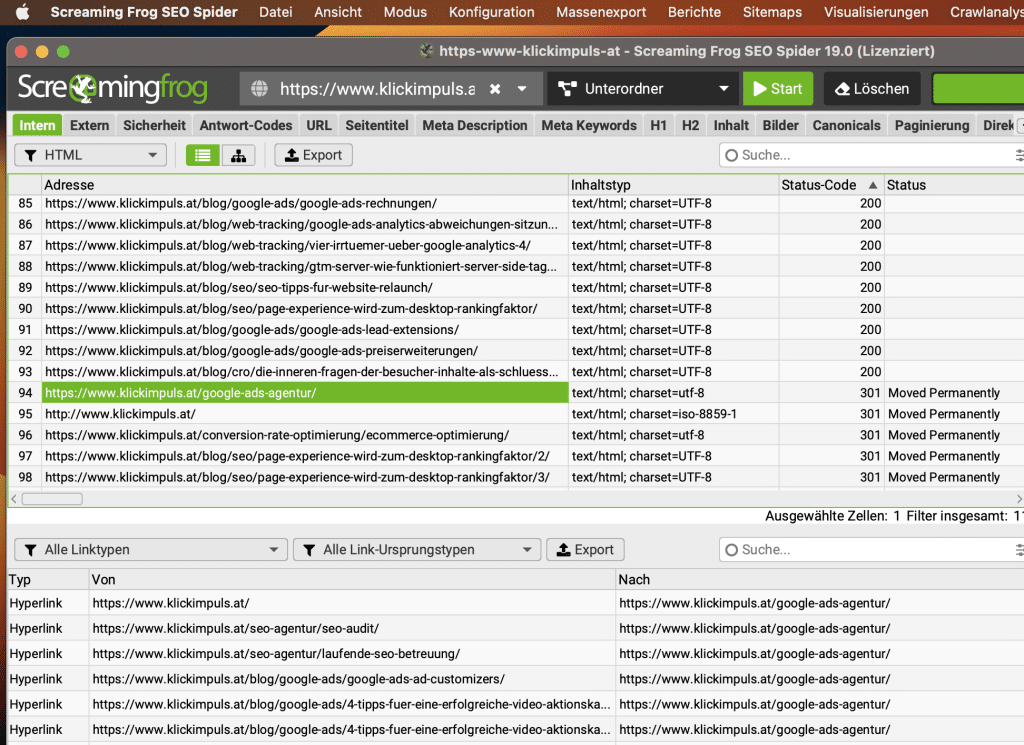 KlickImpuls Crawl mit Screaming Frog