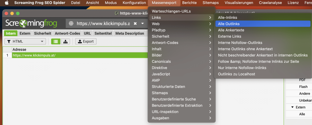 Exportiere deine Outlinks