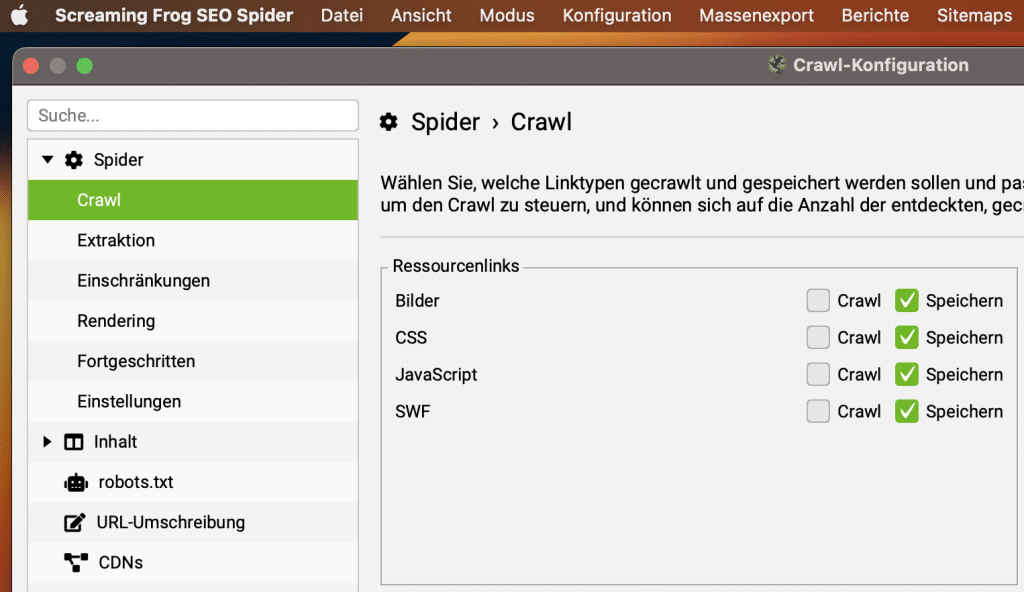 Konfiguriere deine Screaming Frog Spider