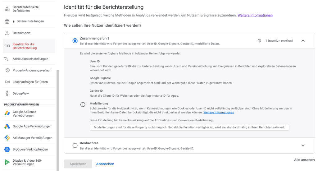 GA4 Datenmodellierung inaktiv