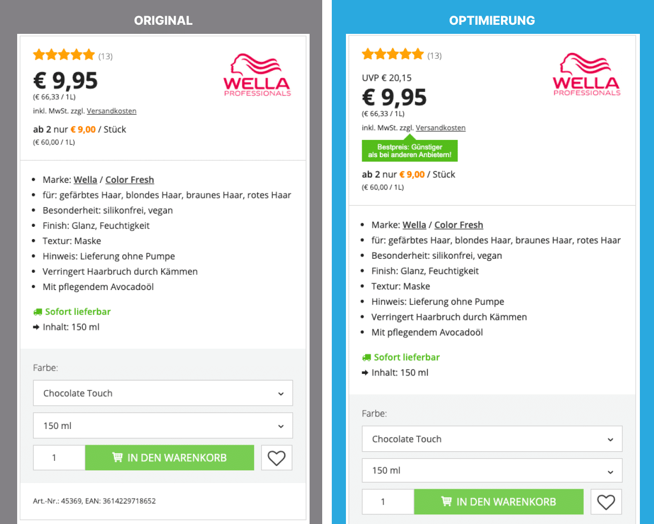 Mockup Preisinformation