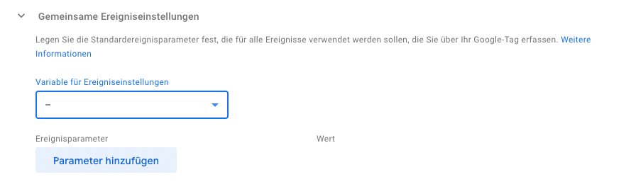 Google Tag Variable für Ereigniseinstellungen