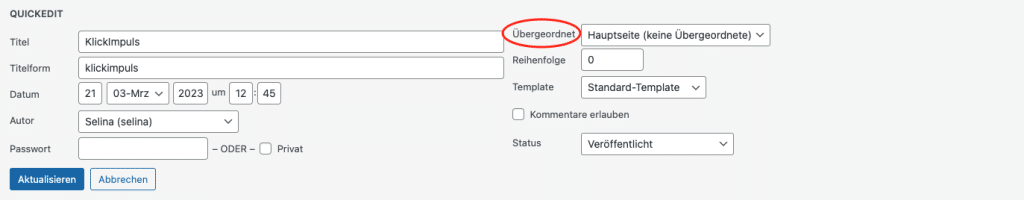 Änderung der Verzeichnistiefe in der Seitenübersicht