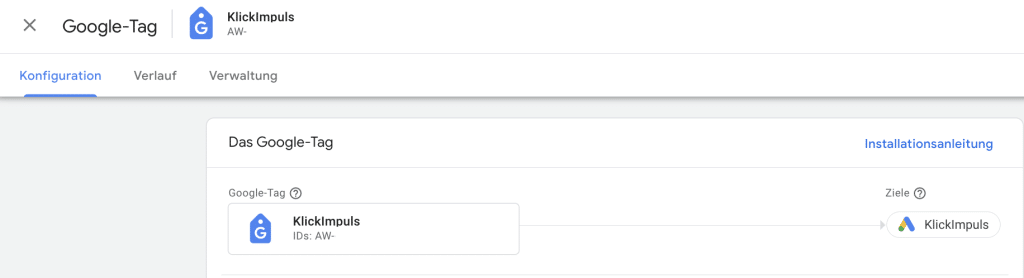 Google Tag in Google Ads Konto