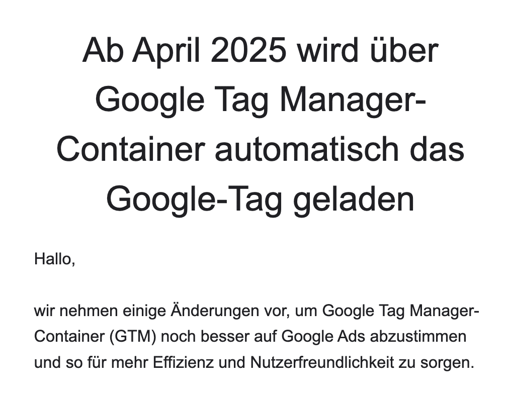 Google Tag Manager Hinweis auf Umstellung