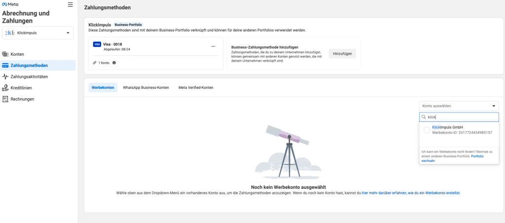 werbekonto auswählen