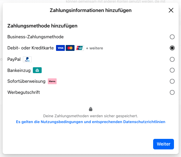 zahlungsmethode auswahl
